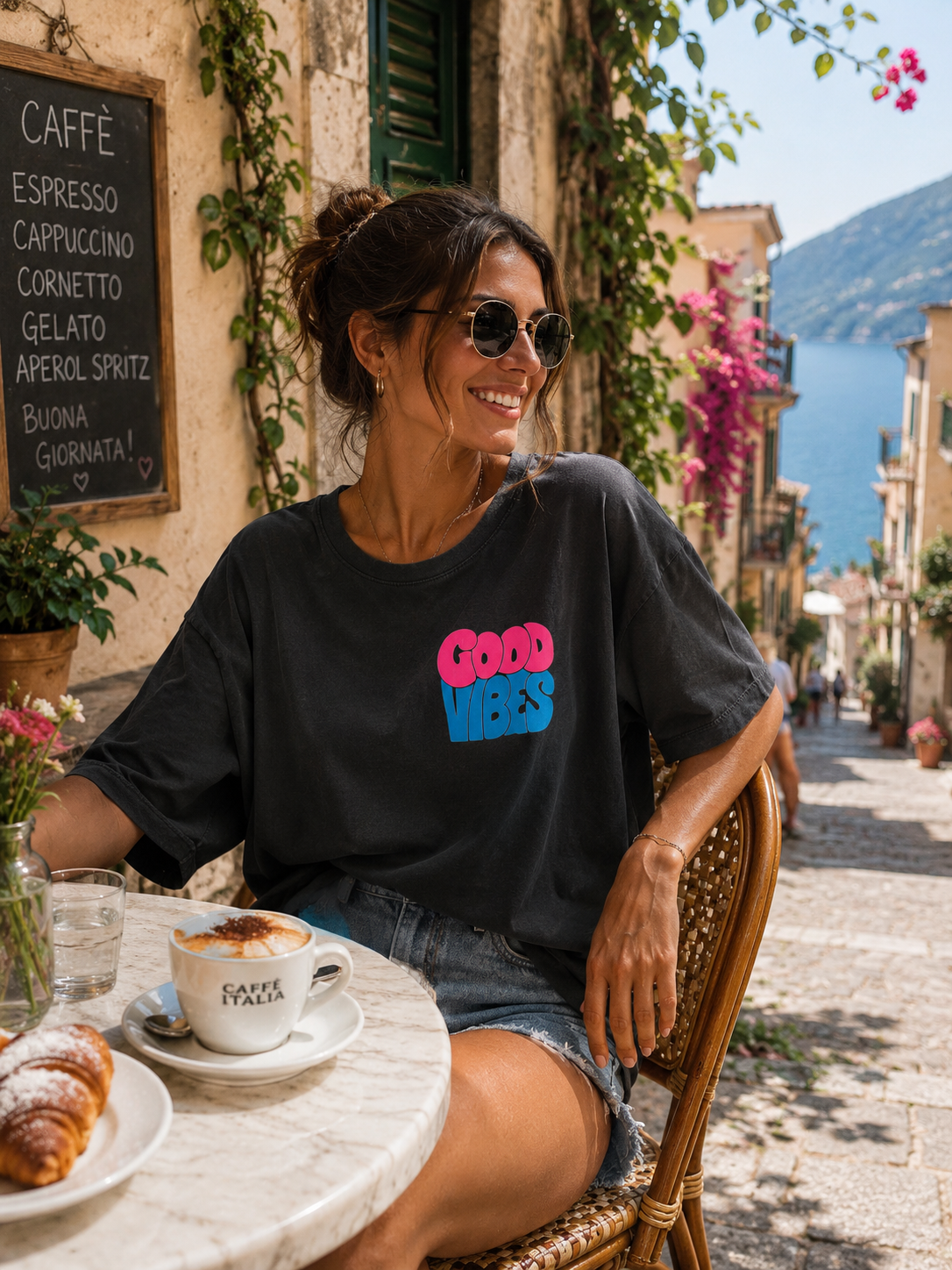 oversized t shirt mit Good Vibes motiv