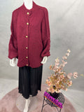 Bordeauxfarbener weicher Strickcardigan mit Knopfleiste und Rundhalsausschnitt