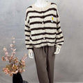 Gestreifter Strickcardigan in Creme und Braun mit Herz Knopfleiste