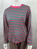 Oversize Langarmshirt mit pink gruenen Streifen