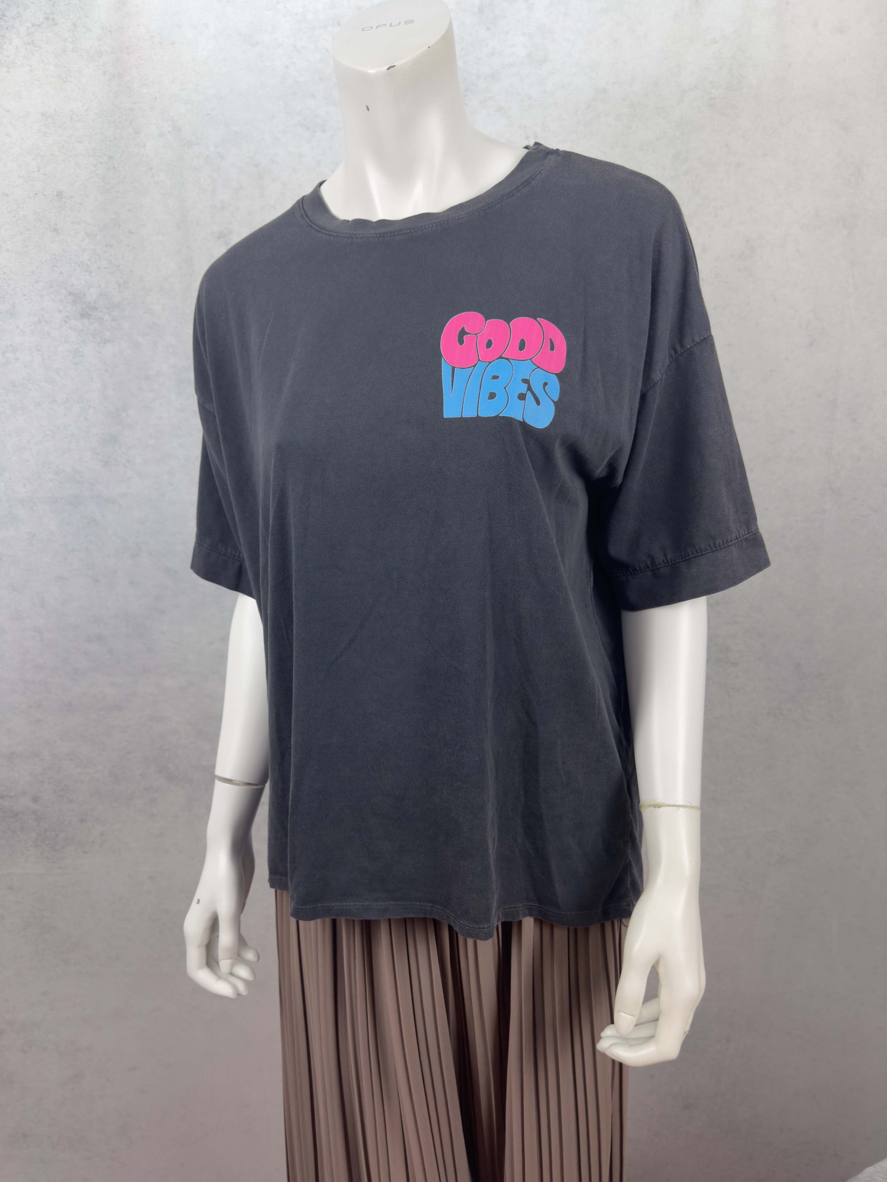 Anthrazitfarbenes oversized damenshirt mit Good Vibes aufdruck