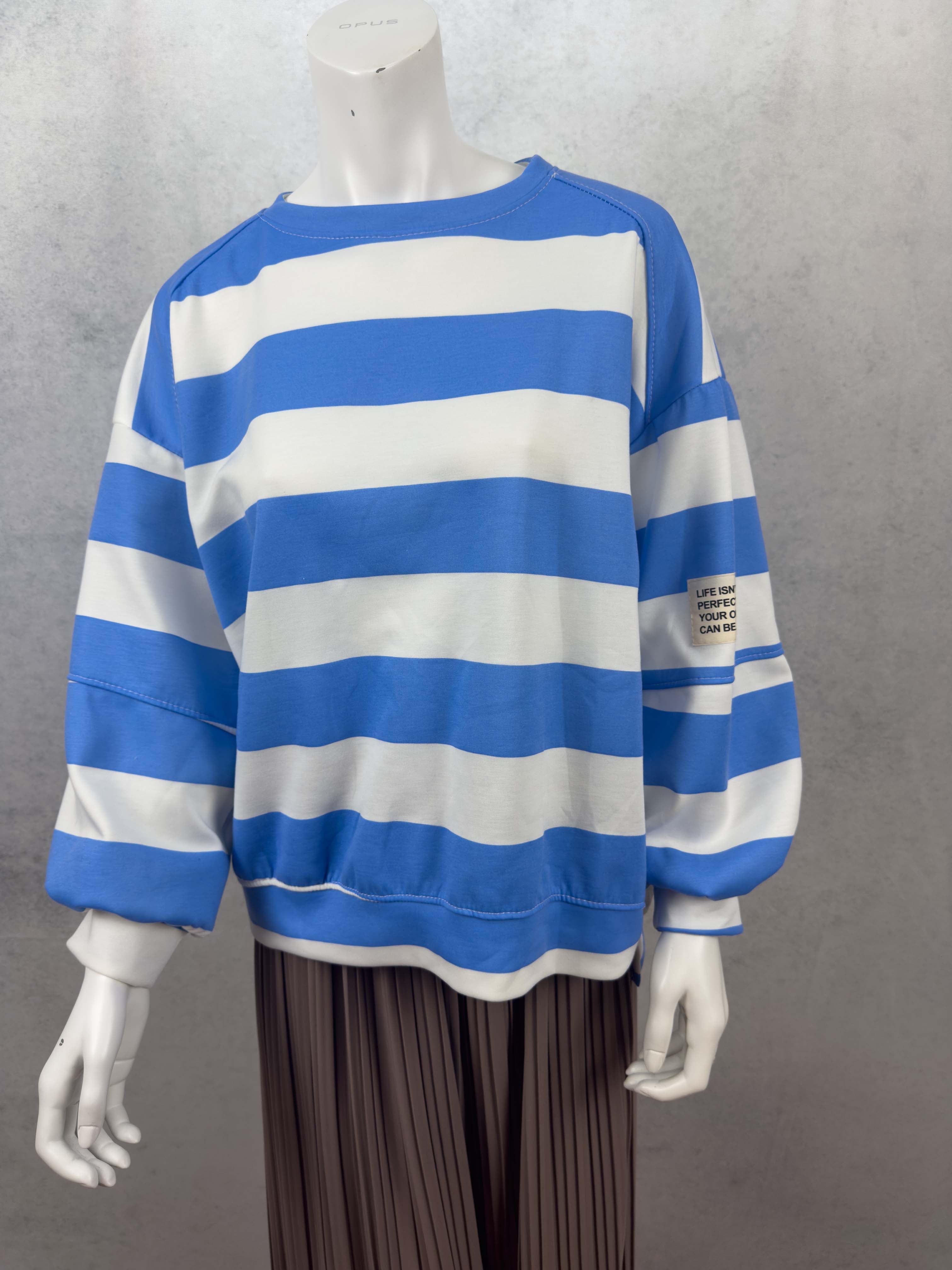 Gestreifter oversize pullover in neon blau und weiss