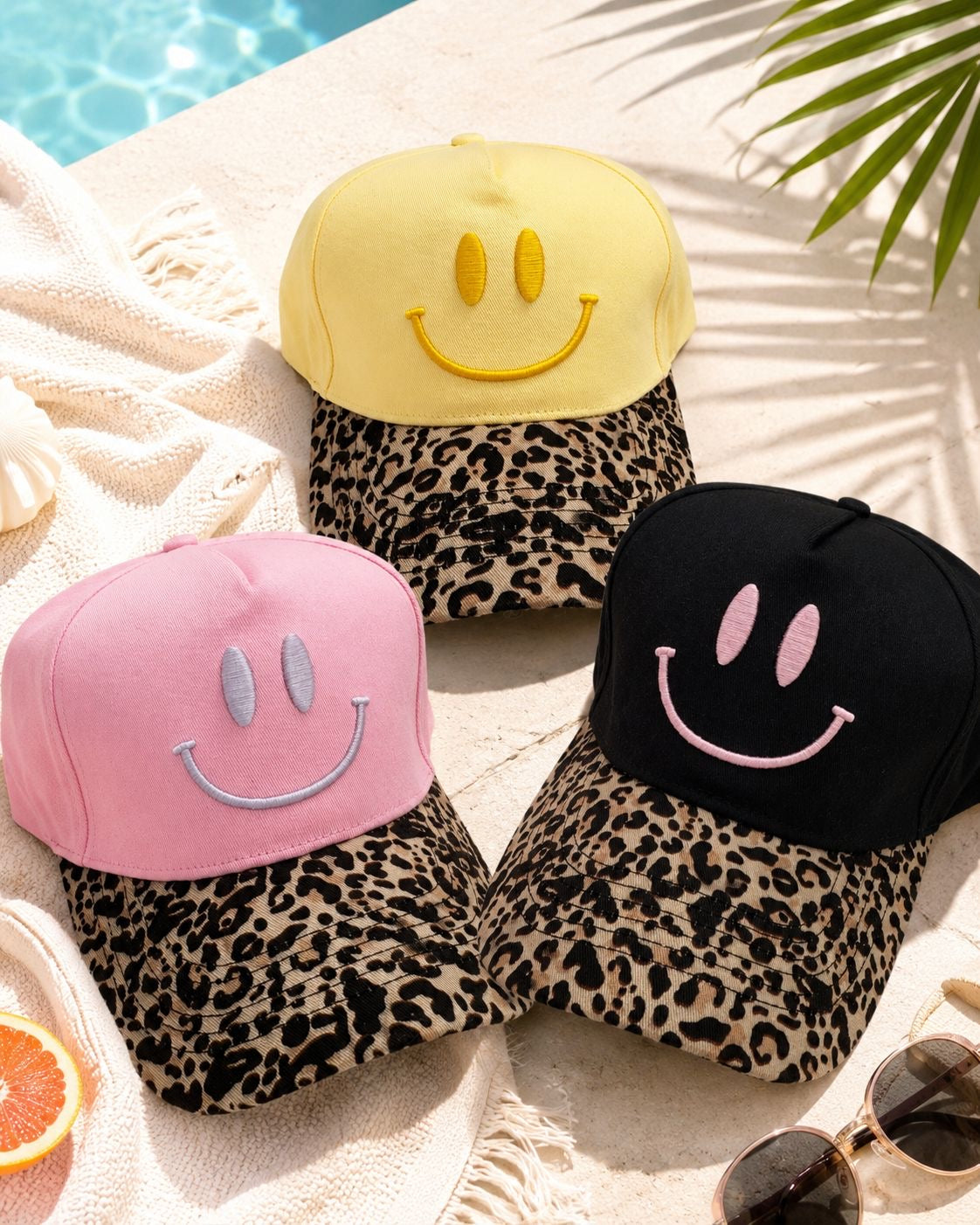 Caps mit Smiley Stickerei und Leo Muster Schirm
