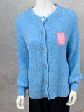 Blauer Bouclé Cardigan für Damen mit Knöpfen, weiche Strickjacke